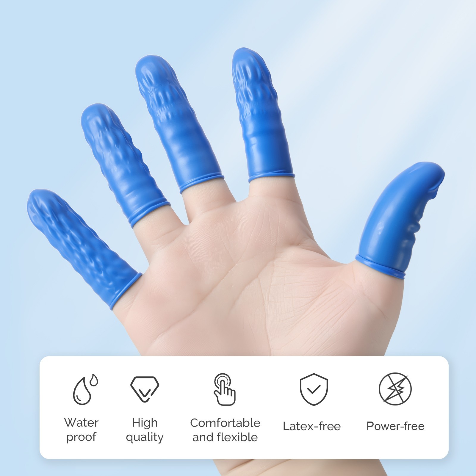 JMU Nitrile Disposable Hygienic Finger Cots for fingertip protection Blue Medium
