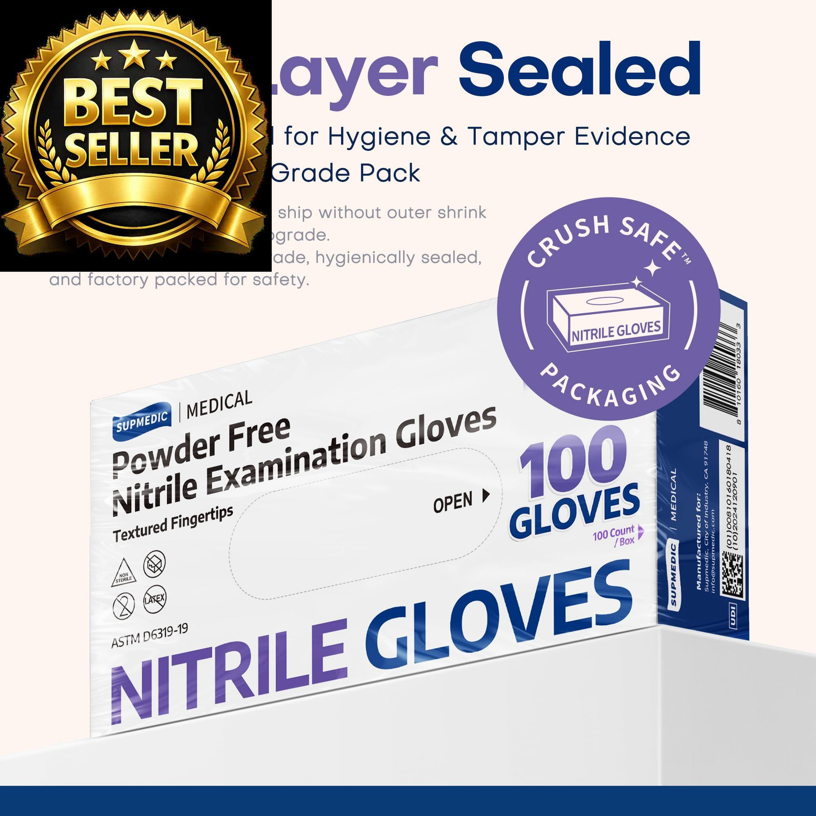 Supmedic Nitrile Exam Gloves, 3.5 Mil Medium, Medium (Blue Violet)