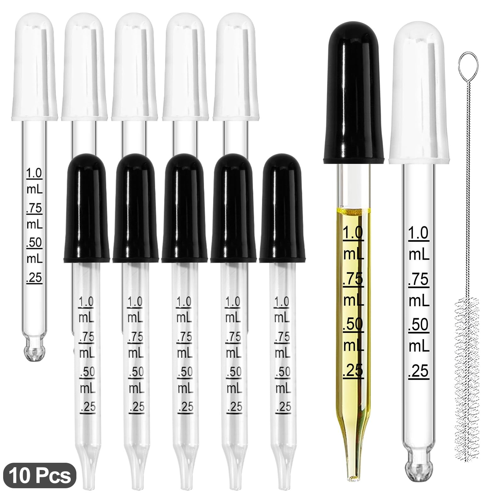 10 Pcs 1ml Glass Eye Droppers with Rubber Head for Essential Oil Crafts