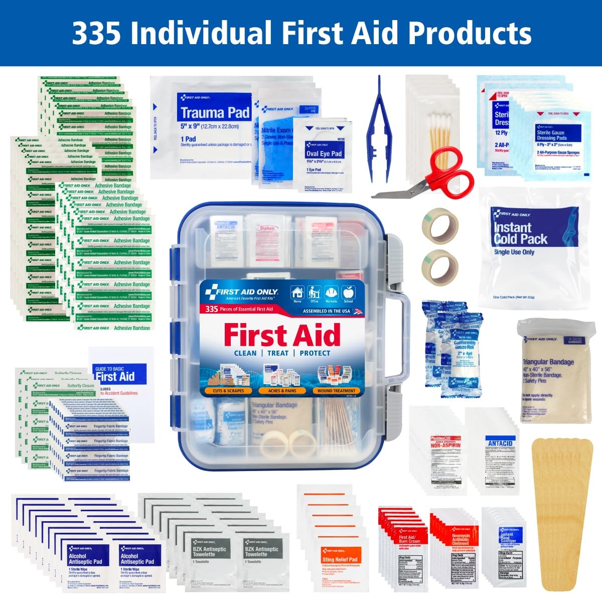 First Aid Only 91247 OSHA-Compliant Kit, 335 Pieces, Multicolored