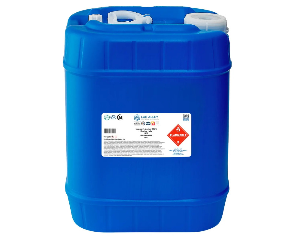Lab Alley Isopropyl Alcohol 99.8% USP Grade, Kosher, Halal – 5GAL !!