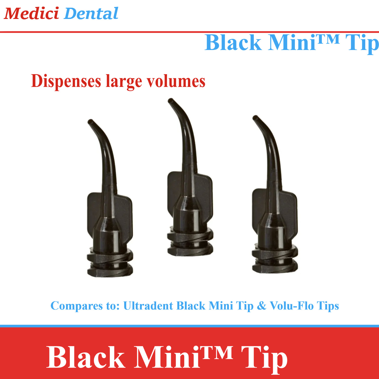 Ultradent Black Mini Tip Dispenser large volumes Endo Volu-Flo™ Bent Tips 100/Bx