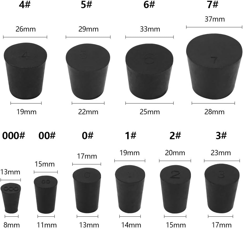 19-Pack (10 Assorted Sizes) 000# -7# Solid Rubber Stoppers