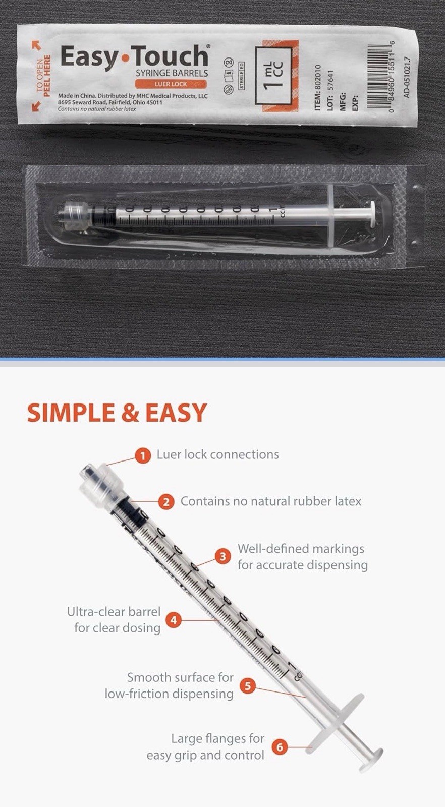 EasyTouch Luer-Lock Syringe Barrel, 1ML Syringe Lot Of 26