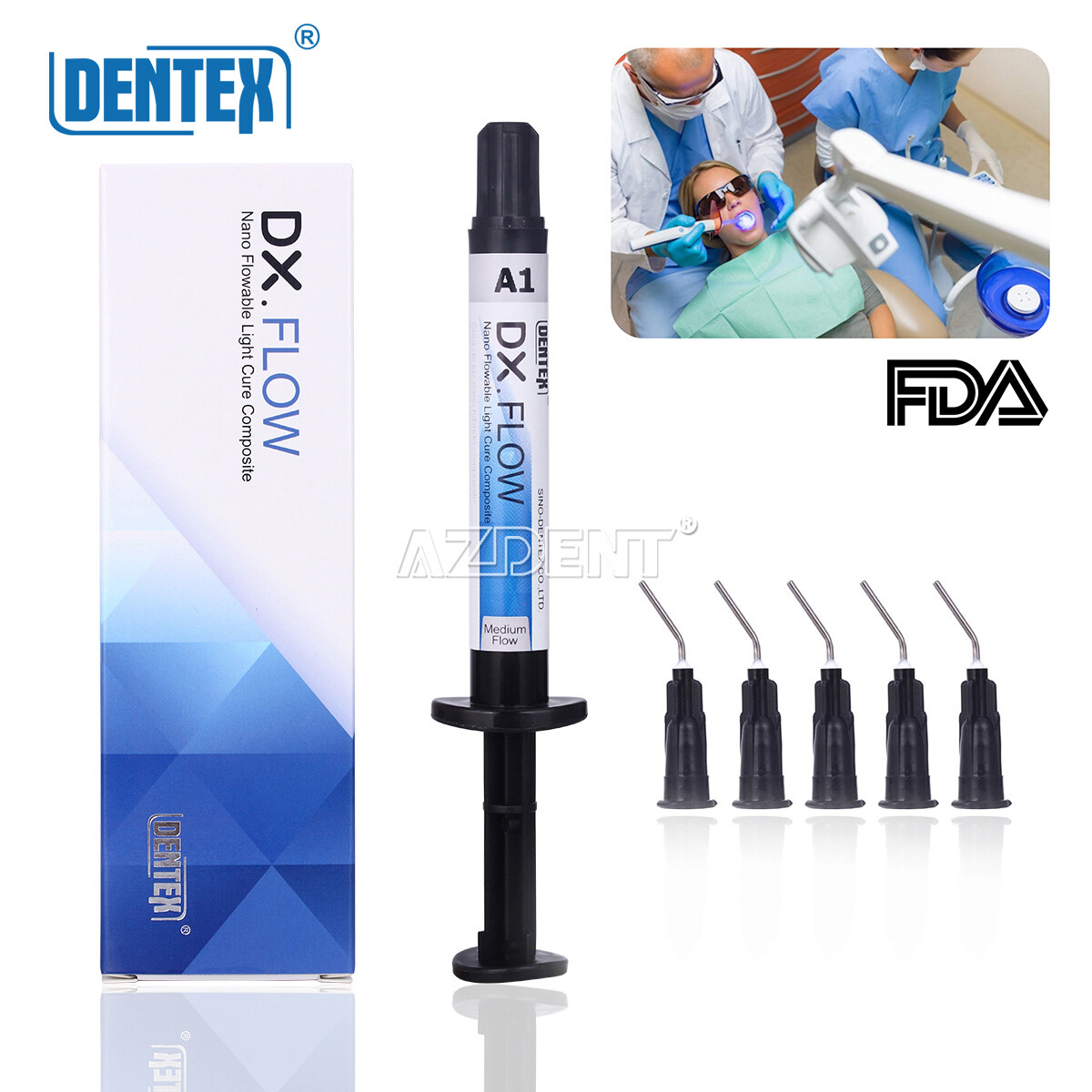 Dentex Dental Flowable Light Cure Composite Resin Medium Flow A1 3g Syringe