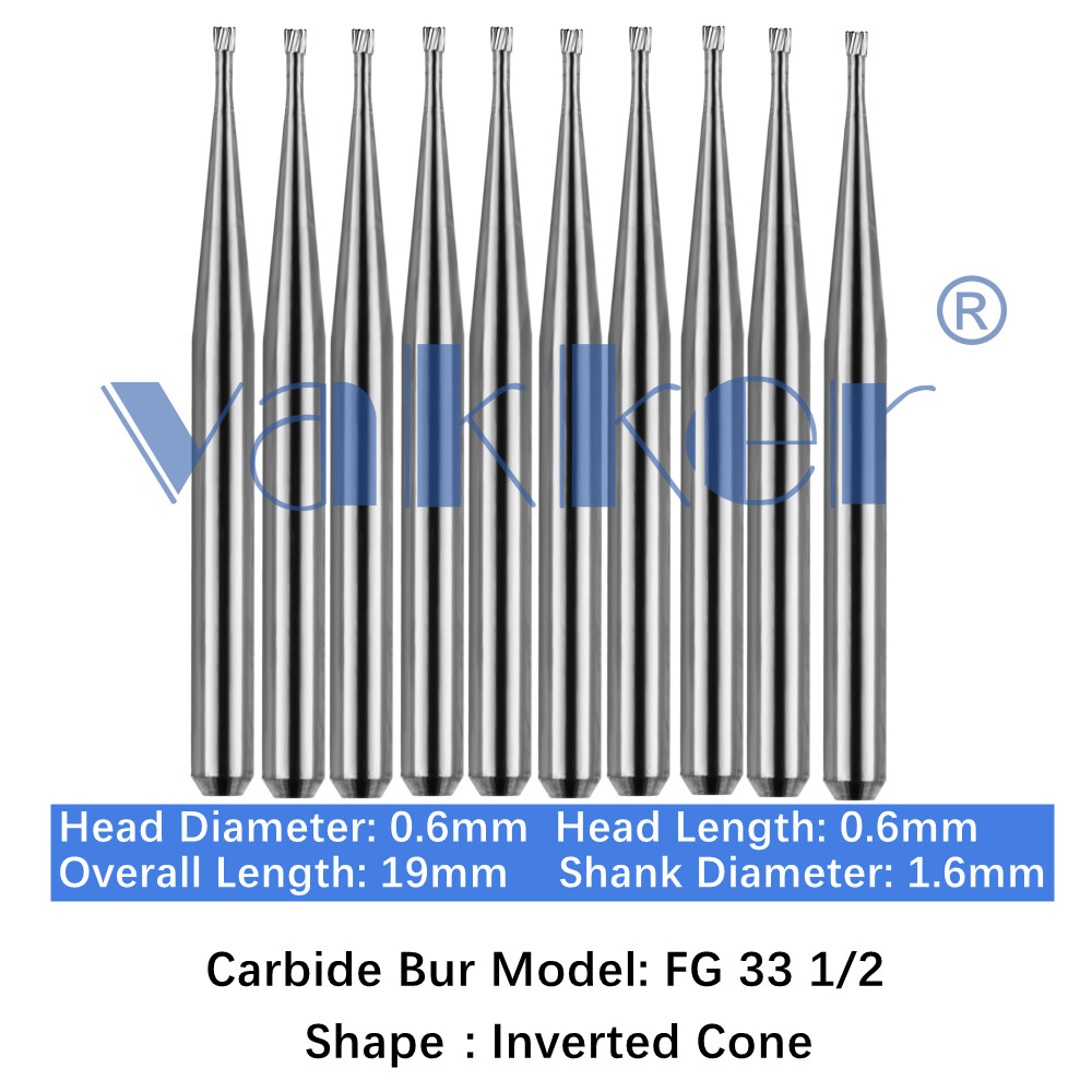 Vakker 10pc Dental Carbide Burs FG 33 1/2 Friction Grip High Speed Bur