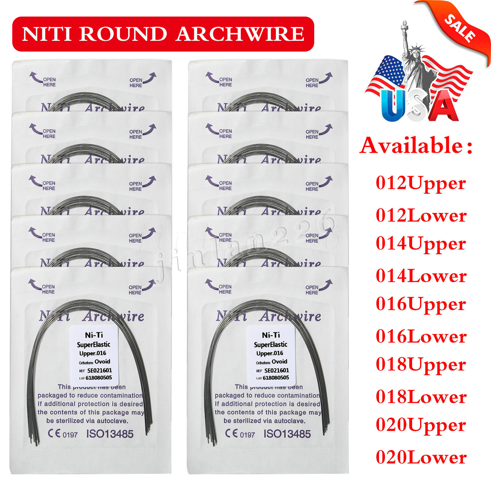 10-1000pcs Super Elastic Niti Round Arch Wires Ovoid for Bracket Braces Dental