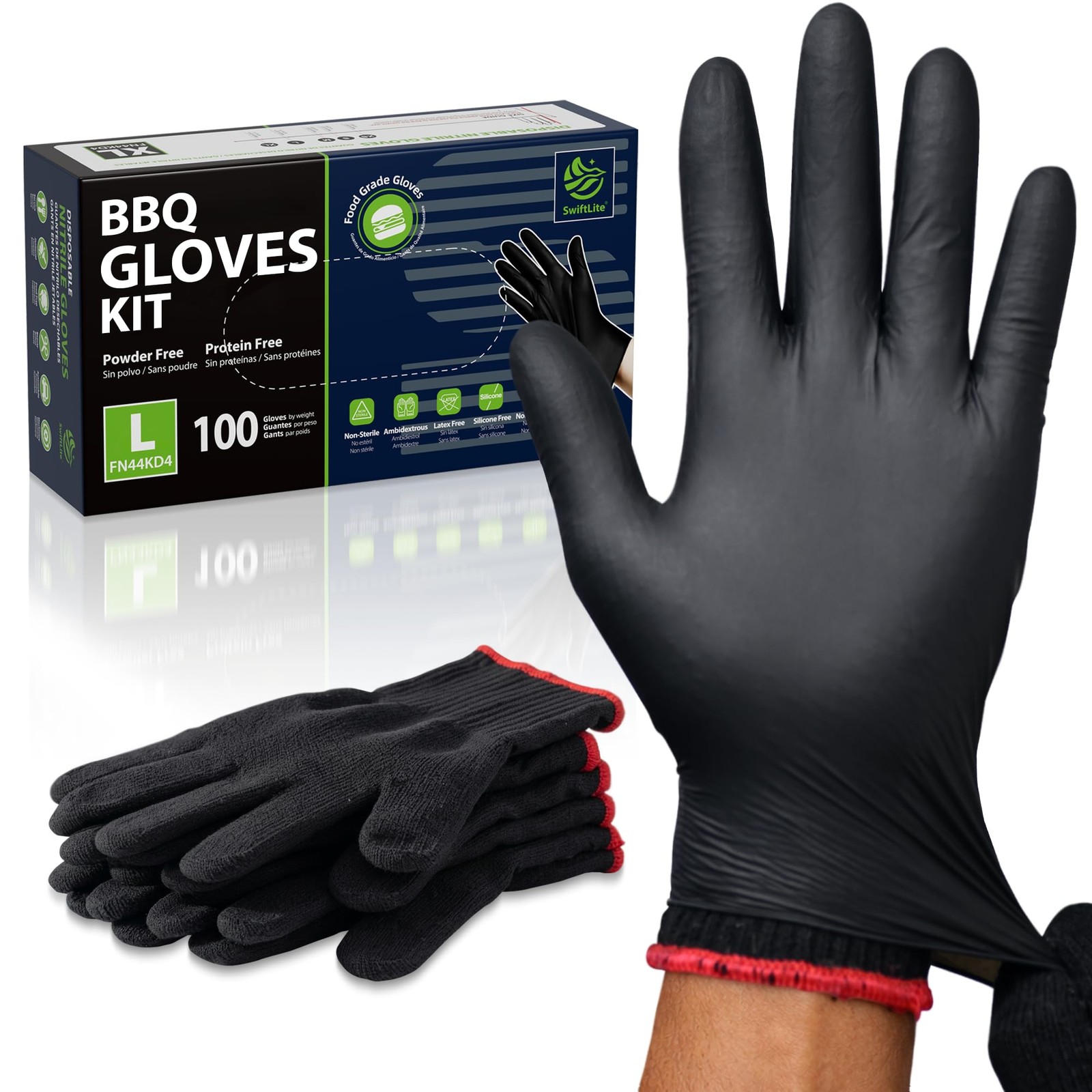 BBQ Gloves, 6 Heat Resistant Cotton Liners + 100 Disposable Nitrile Gloves fo…