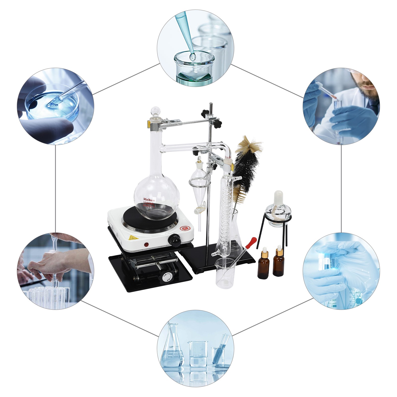 Essential Oil Distillation Apparatus Lab Home Glassware Distillation Kits 1000ml