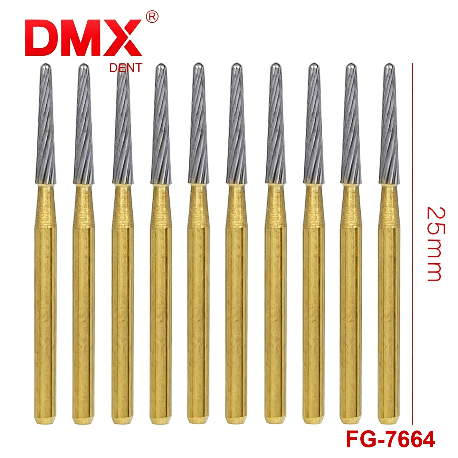 Dental Tungsten Carbide Burs Drill Trimming & Finishing Round End Taper FG 7664