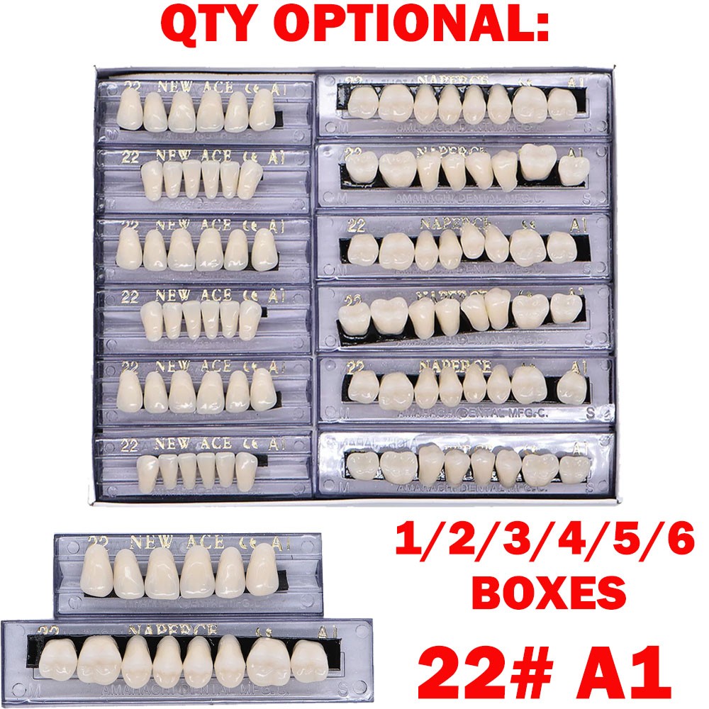 1-6 Box Dental Acrylic Resin Denture 22# A1 Full Set Teeth Upper Lower Shade US
