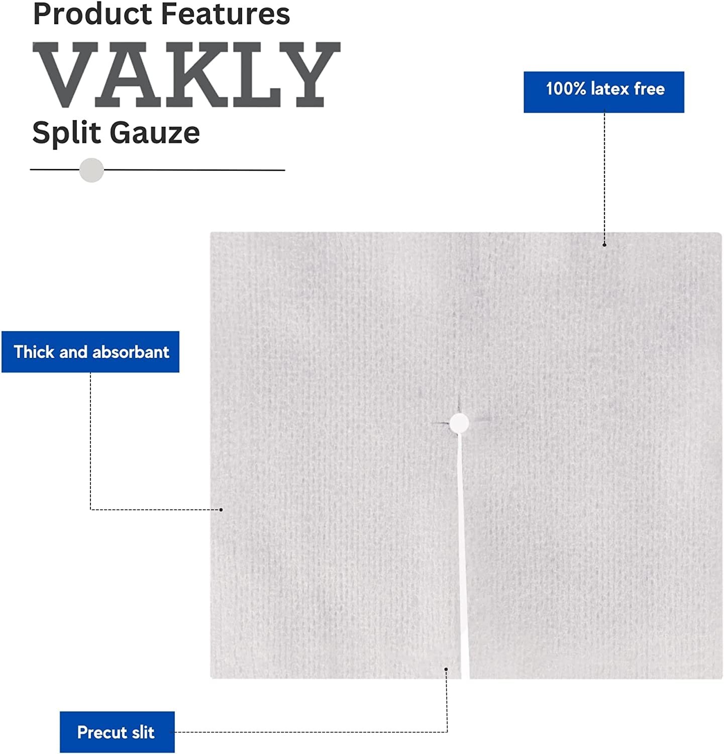 Vakly Split Gauze Drain Sponges 4″ x Sterile 6-Ply (100 Pack) – 4×4 Inch