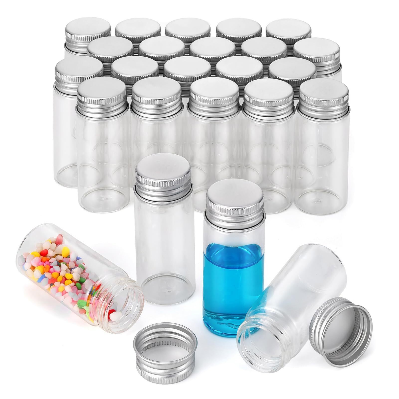 24 Pack 30ml Glass Vials Small Bottles Tiny Jars with Aluminum Screw Caps