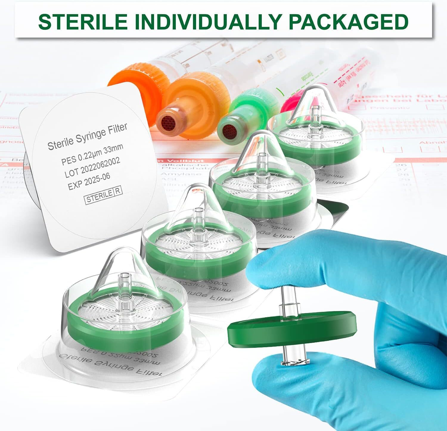 Sterile Syringe Filter PES Hydrophilic Filtration 0.22μm Pore Size 33mm Membrane