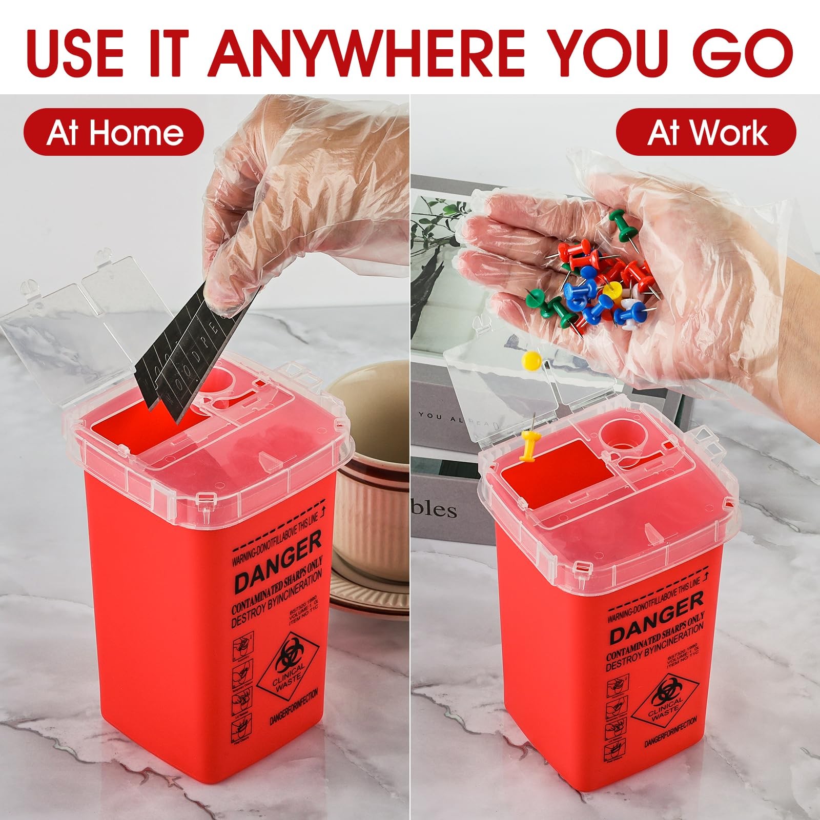 MITINU 1 Quart (3-Pack) Sharps Container for Home 1 Quart/Pack（(3-Pack)）, Red