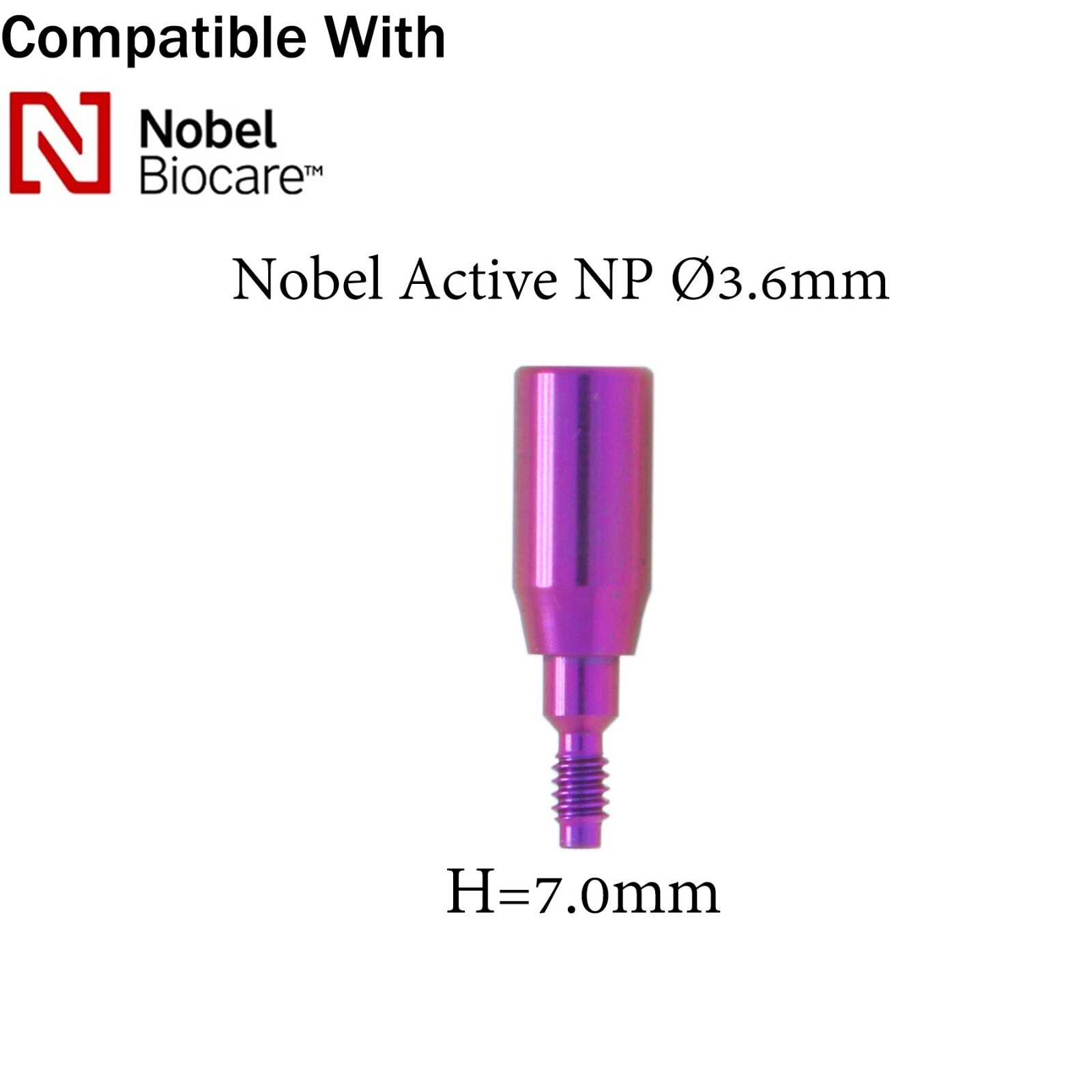 Dental Healing Cap Abutment NP Compatible NOBEL Active Ø3.6/5.0 H=3.0/5.0/7.0mm