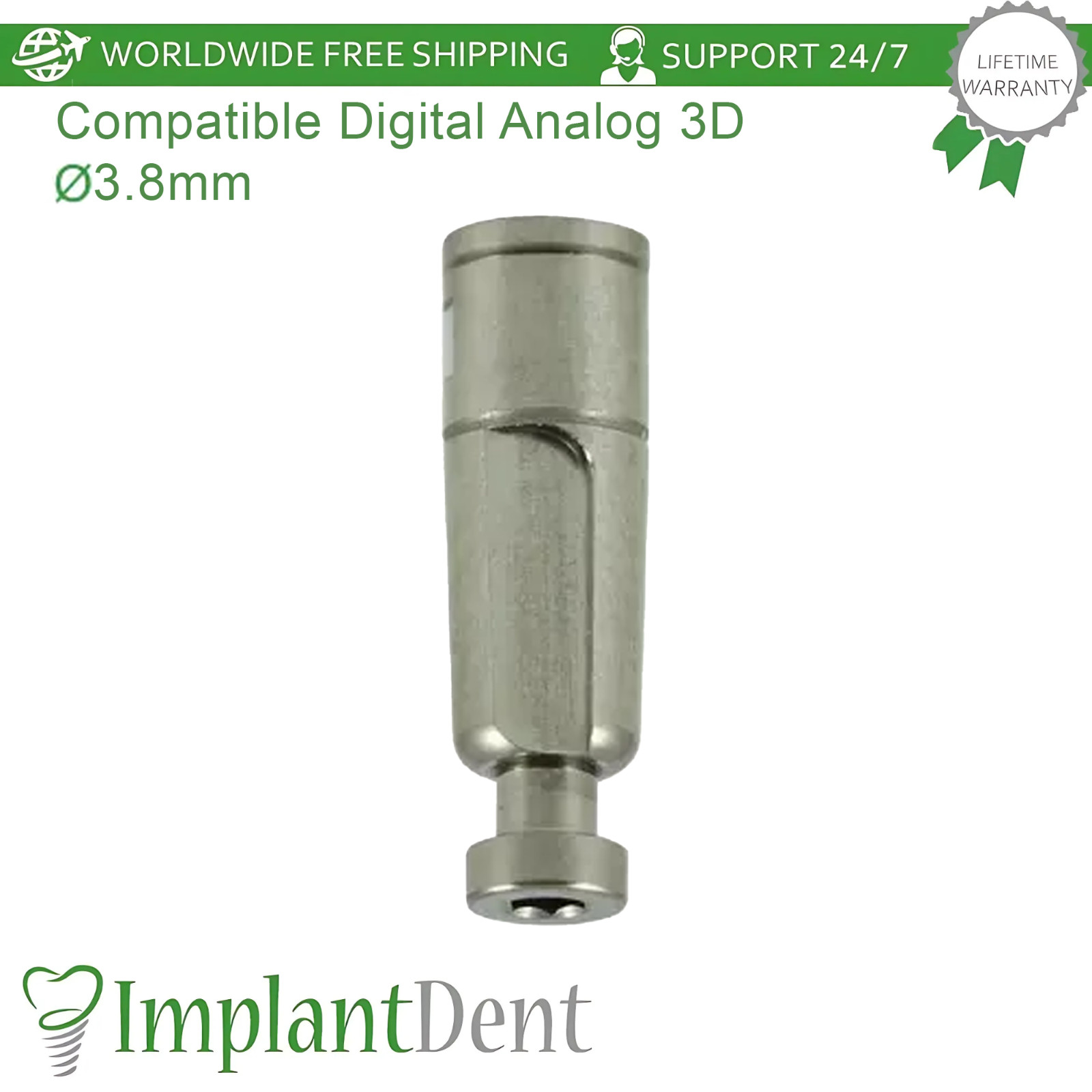 Dental Digital Analog 3D MIS® Seven Compatible Ø3.8mm Int Hex System 2.45mm Lab