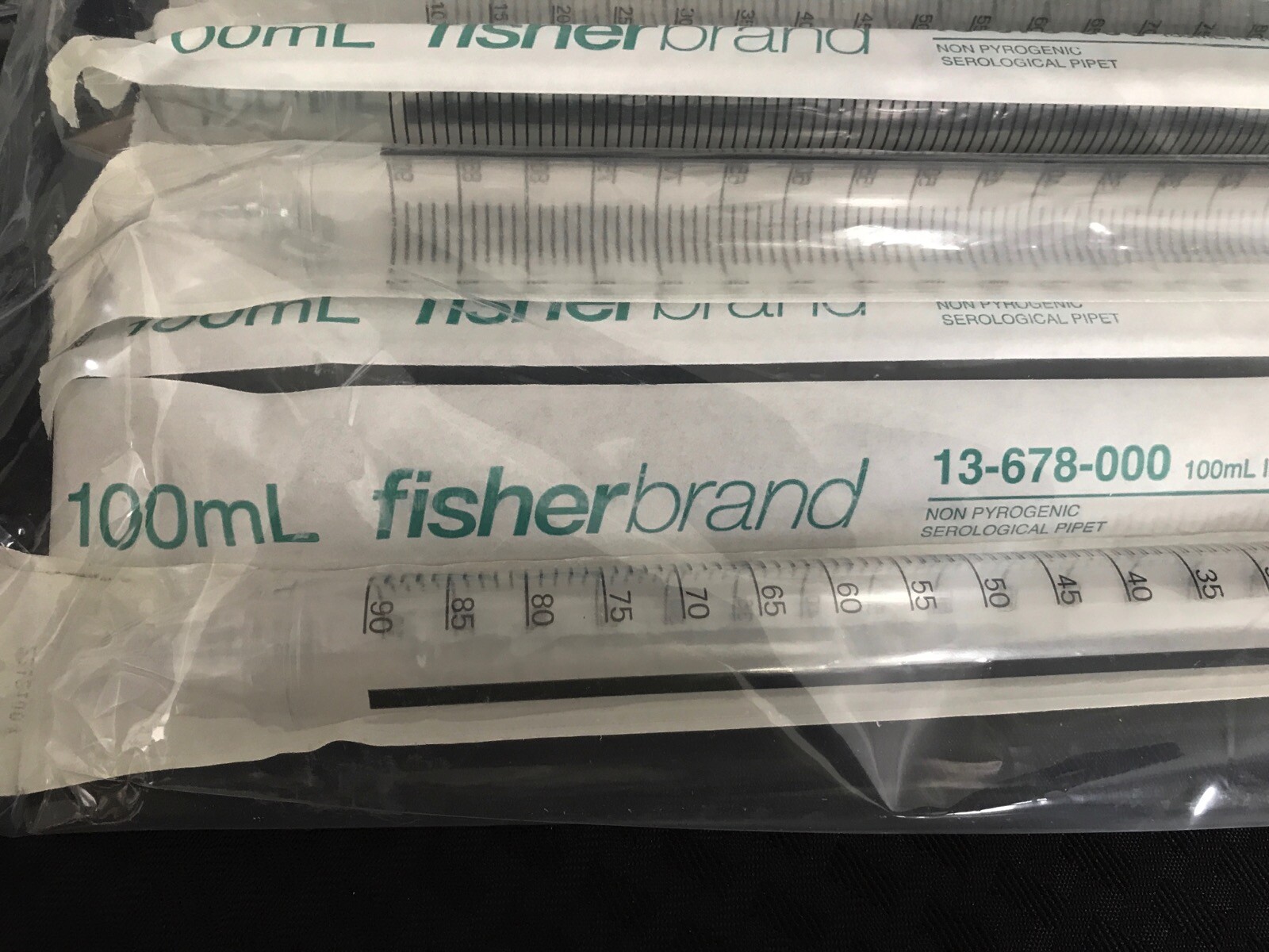 (100) FISHERBRAND 100mL PS TD Graduated Serological Pipet Plug Aqua Magnifier