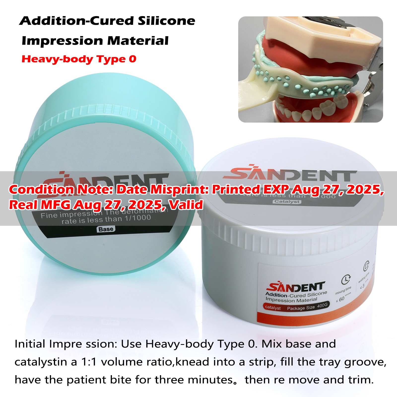 Dental Putty Normal Set PVS VPS Impression Material Base & Catalyst 2 x 400g