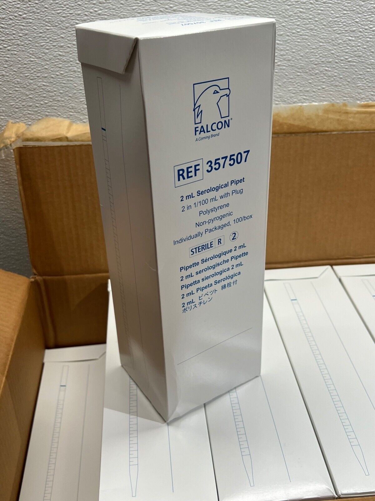 Corning Falcon REF 357507 Serological 2mL Pipet 2 in 1/100mL w/Plug 1000/Cs