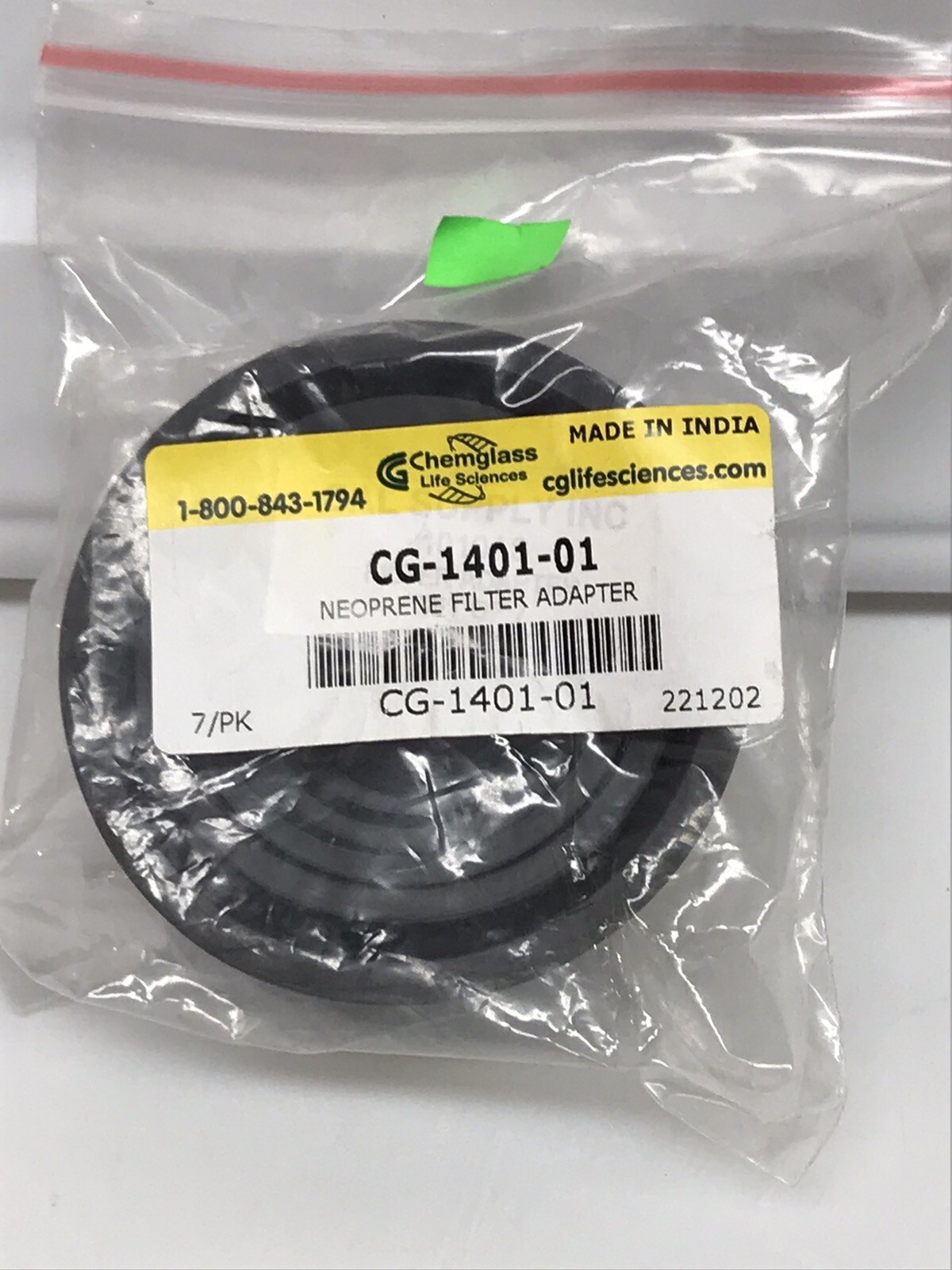 CHEMGLASS Neoprence Filter Adapters CG-1401-01 7/PKSizes 1-7