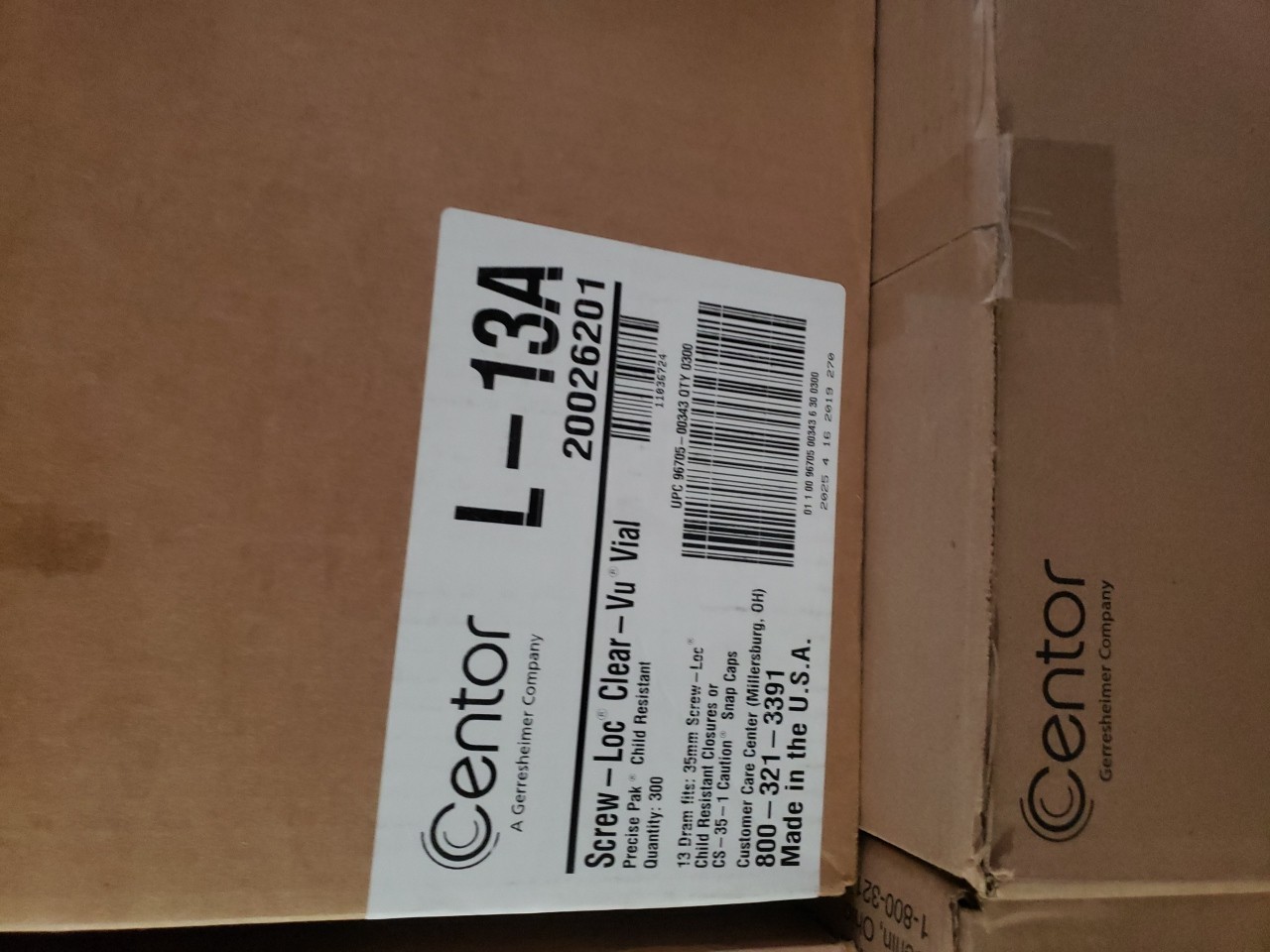 CENTOR L-13A CLEAR-VU SCREW-LOC 13 DRAM VIALS, 35mm SCREW-LOC, CASE QTY 300, NIB