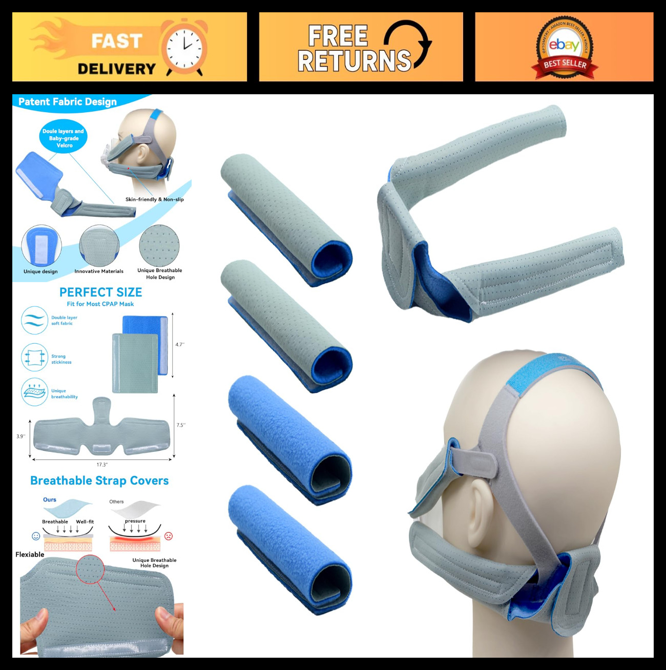 Cooling Neck Strap Pads Kit – 5 Pack Soft Fleece Comfort Covers for Face Masks,