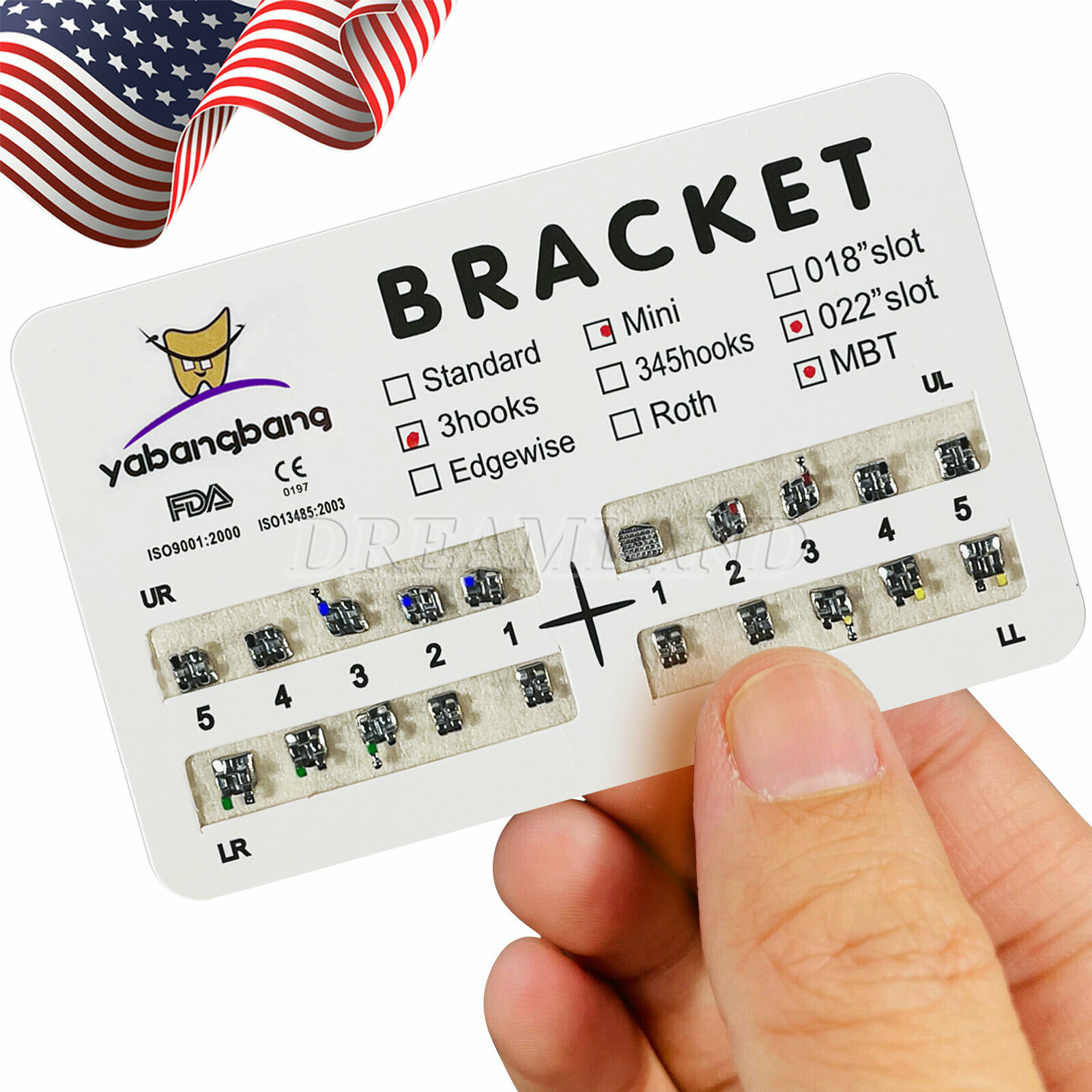 10 Packs Dental Orthodontic Metal Braces Brackets Mini MBT 022″Slot 3 Hooks YBB