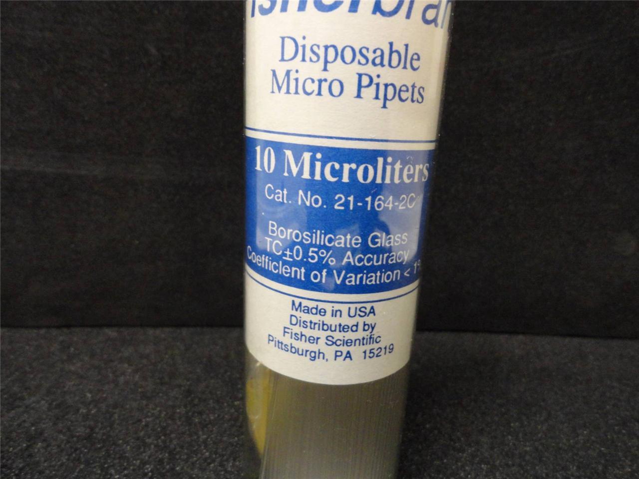 Fisherbrand 10uL Micro Pipets Orange Code QTY-100 Glass Disposable 21-164-2C A22