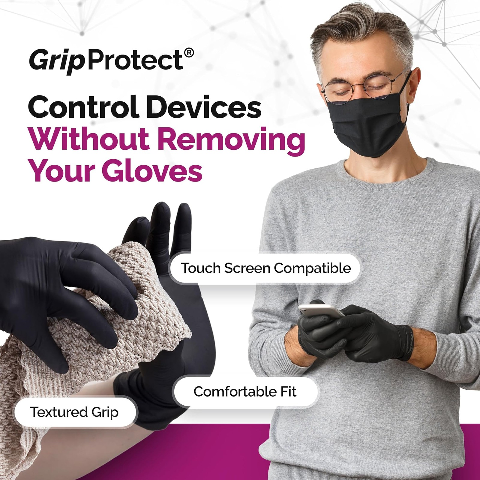 GripProtect Precise Black Nitrile Gloves 4 Mil – Chemical Resistant Nitrile G…