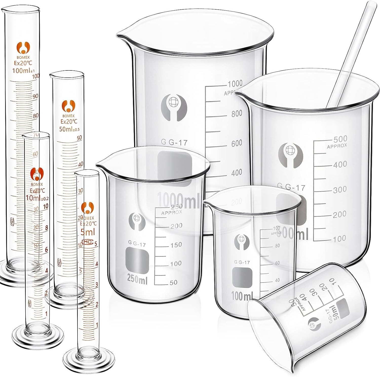 10 Pack Glass Lab Beaker Set Measuring Cup 50/100/250/500/1000, 5/10/ 50/100 …