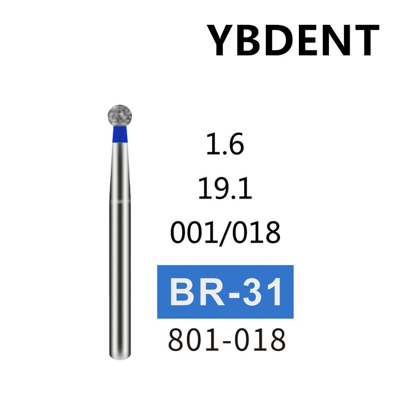 100 PCS BR-31 801-018 Large Ball Round Type Medium Grit FG Dental Diamond Burs