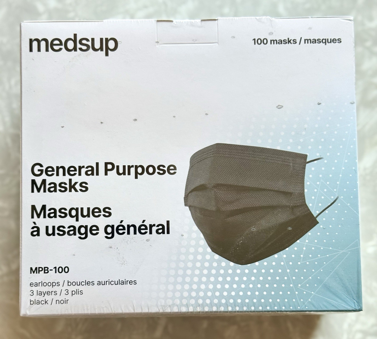 NEW!! General Purpose Masks 100 Masks w/Ear-loops Black Hypo. MPB-100 (F-Sealed)
