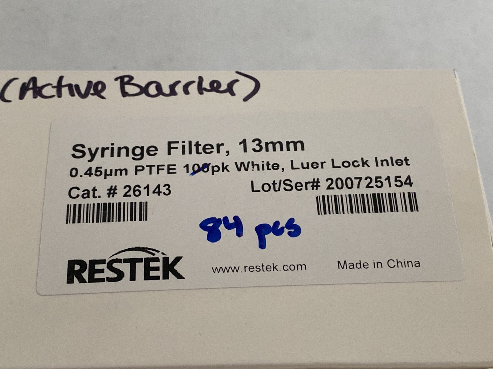 (84) RESTEK 13mm Sample Prep Syringe Filters 0.45um PTFE Luer Lock Inlet 26143