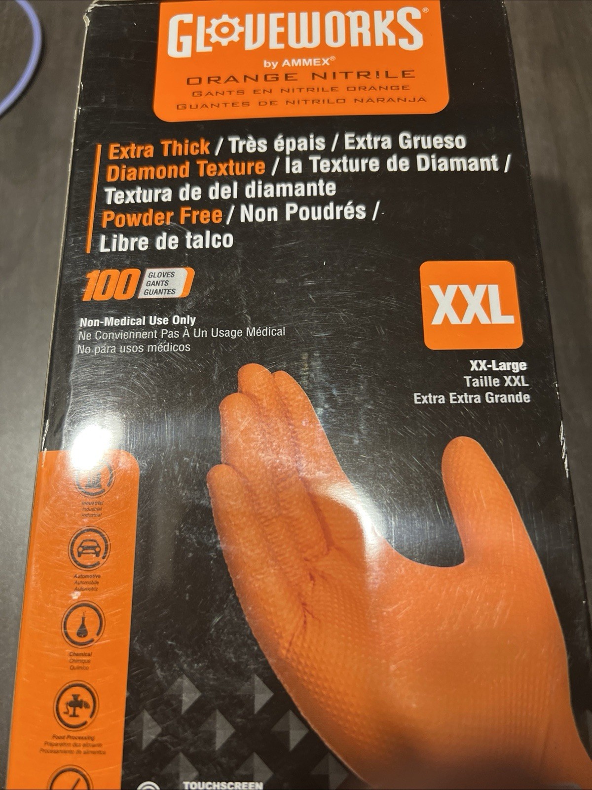 AMMEX GWON46100 Nitrile Disposable Gloves, – Orange (100 Count) Size XXL