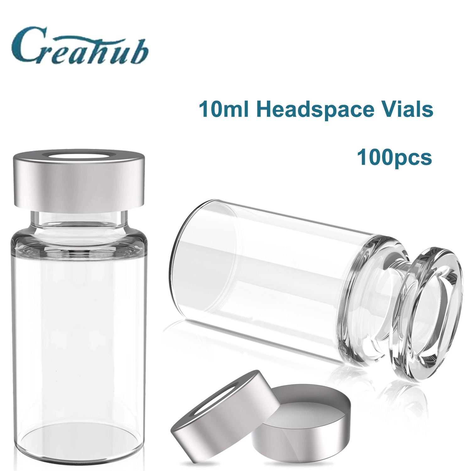 100PCS Crimp Top Headspace 10mL Vials Aluminum Caps HPLC Lab Clear Glass Bottle