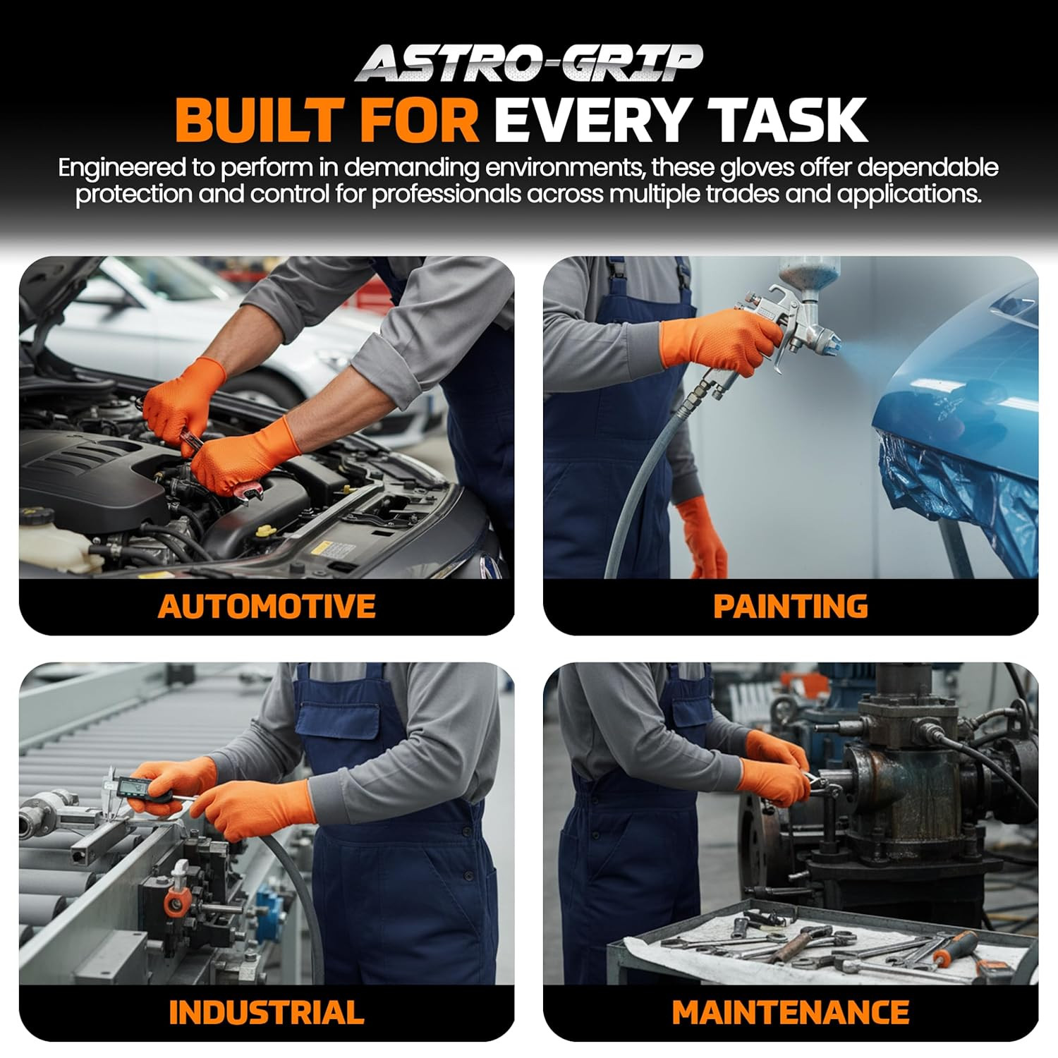 Astro-Grip Powder-Free Exam Grade Nitrile Disposable Gloves. Size Large, Orange,