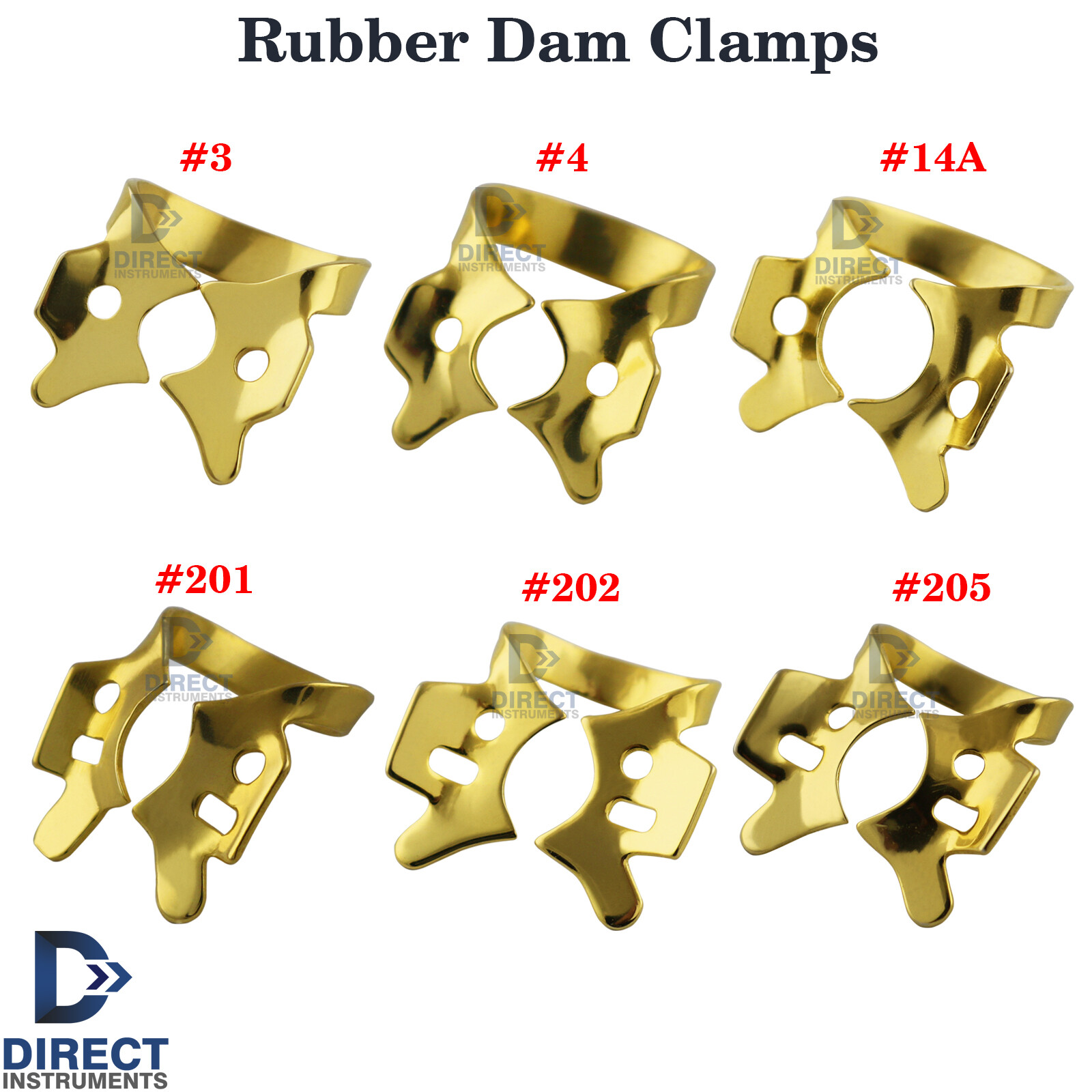 Dental Rubber Dam Clamps Tooth Retainers Gold Color Maxillary Molar Mandibular