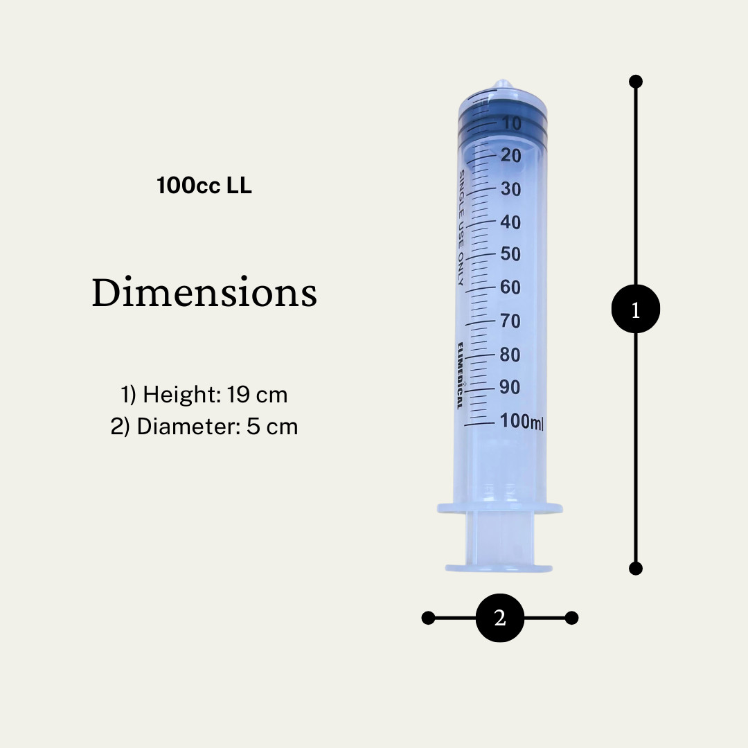 Elimedical Veterinary Syringe, Luer Lock 100cc 5pcs/Bag 100LT