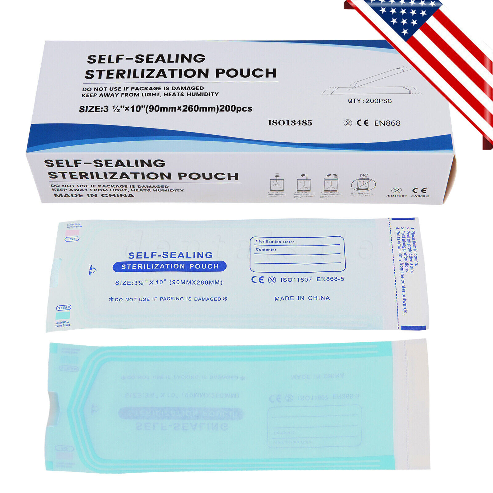 1000 Self-Sealing Sterilization Pouch, 3.5″ x 10″, Paper/Blue Film (5 Boxes)
