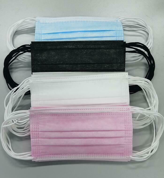 100 Pcs Breathable,Colorful Nonwoven Face Mask Blue40/Black20/White20/Pink20