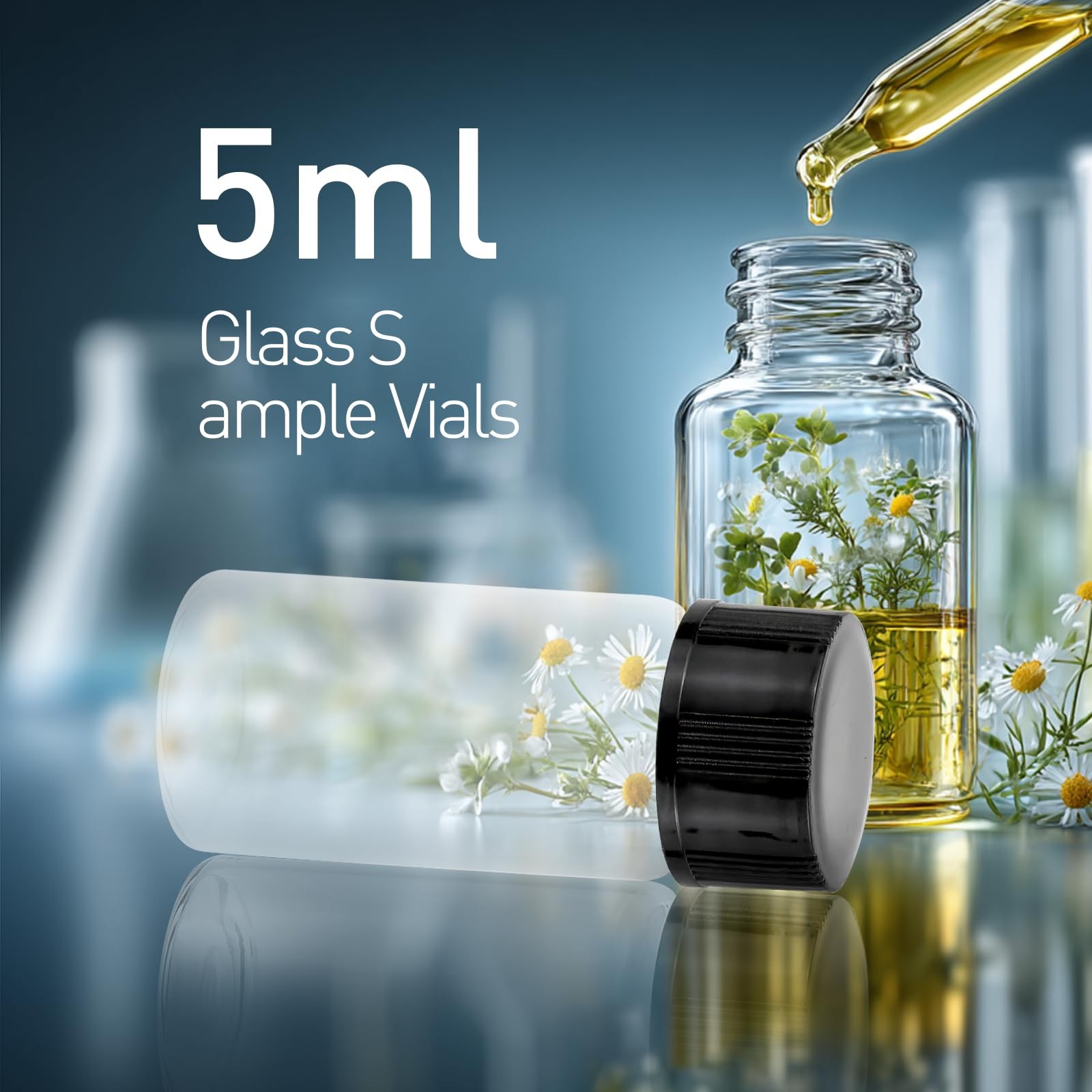 14pcs 5ml Mini Clear Glass Bottle Vials And Plastic Cap Small Essential Oil 1/6o