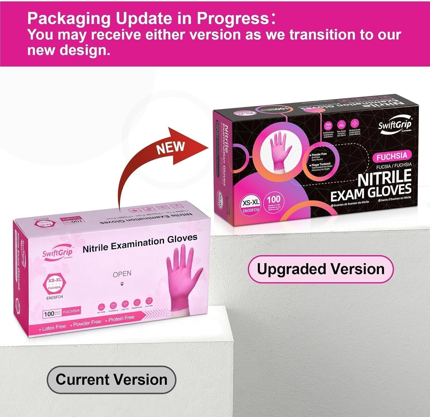 Stylish Powder-Free Nitrile Gloves – 3-Mil Fuchsia Disposable Gloves, 100 Count