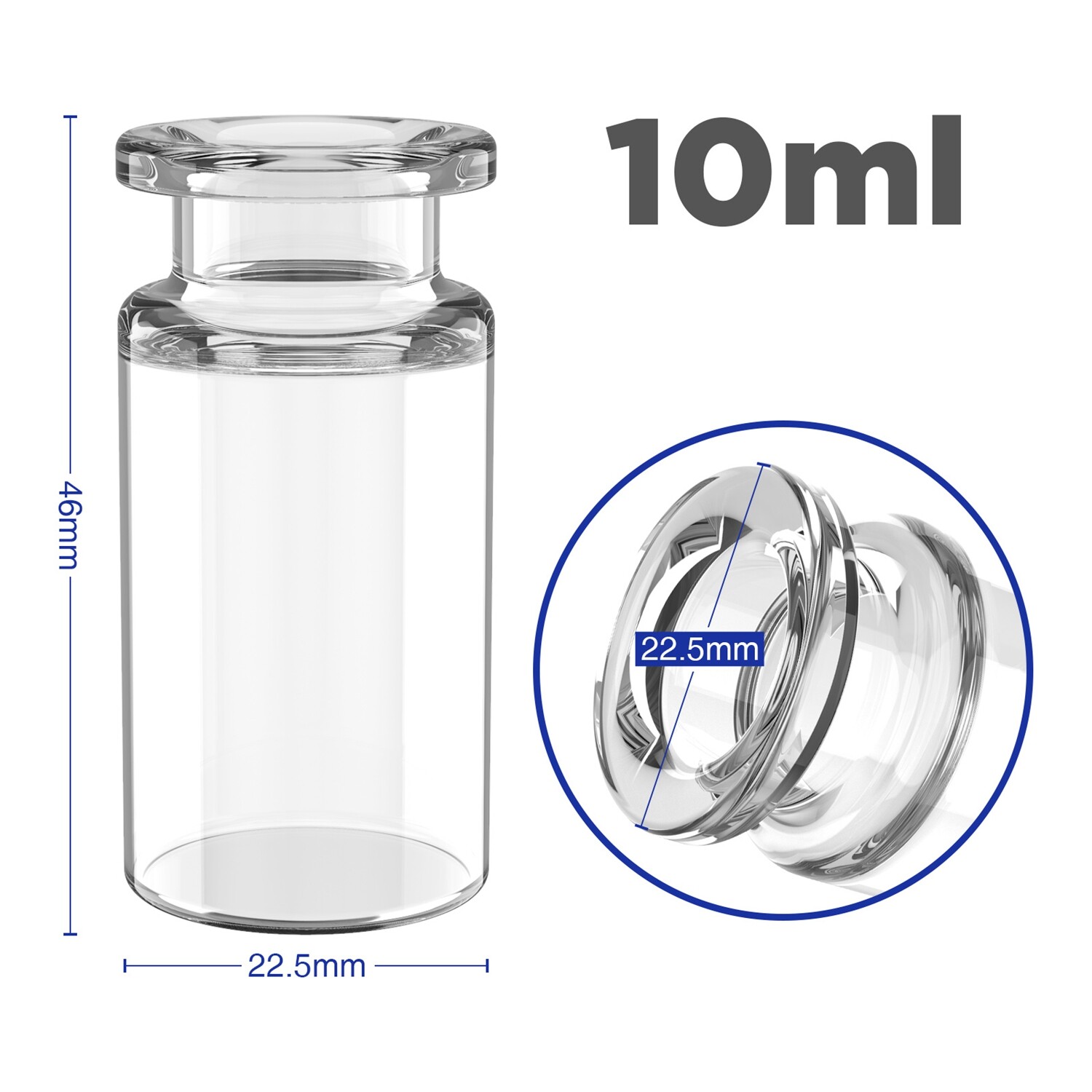 10mL Sample Headspace Vials Clear Glass 20mm Crimp-top Flat Bottom Beveled