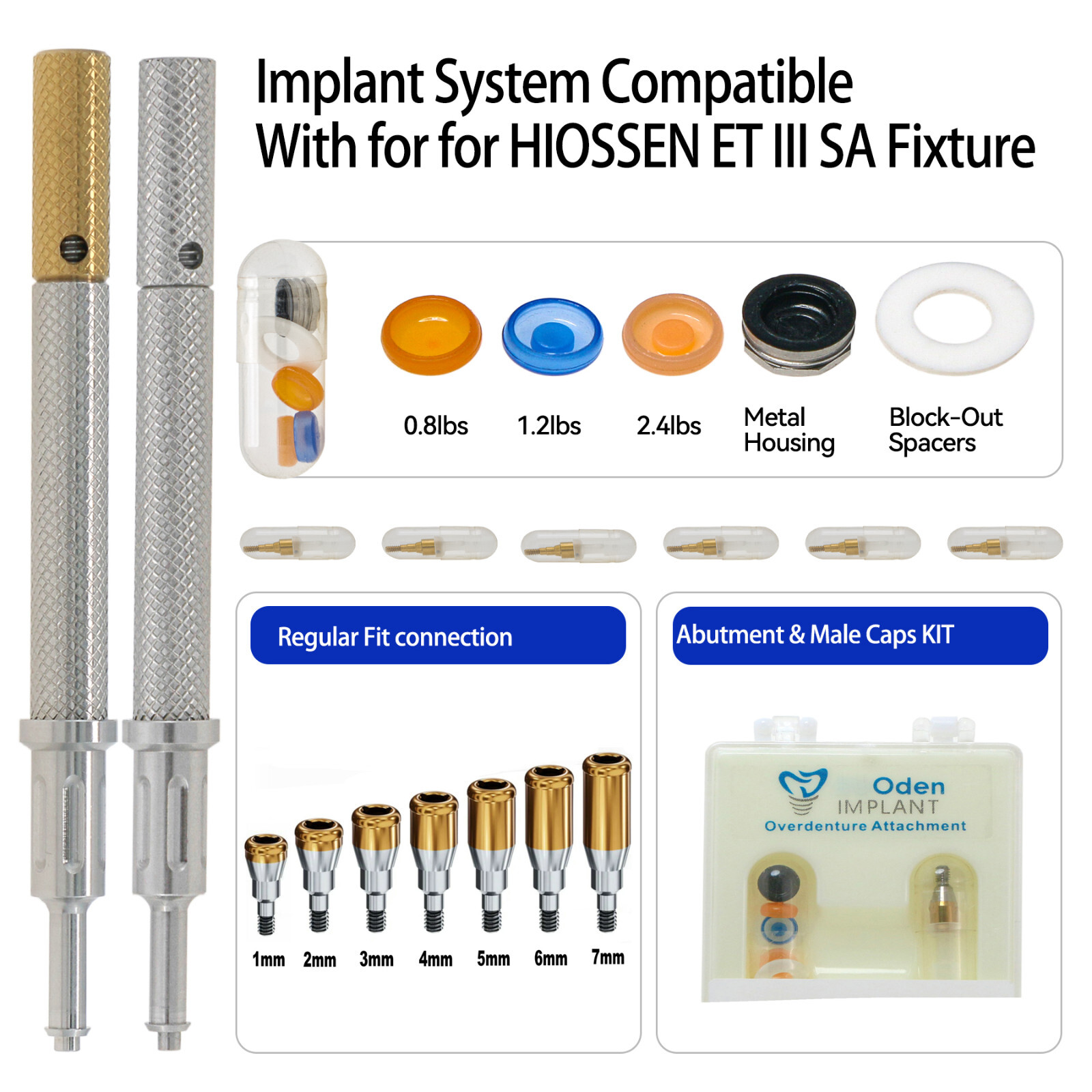 Dental Regular 1.0mm-7.0mm Abutment Attachments fit HIOSSEN ET II/III SA Fixture