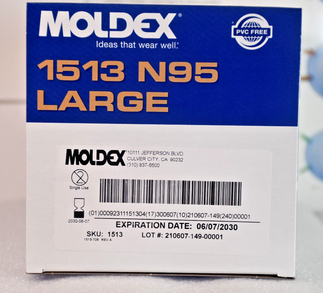 N95 Moldex 1500 Respirator Dust Flu Face Masks, NIOSH Approved, 20 Pack, Free Sh