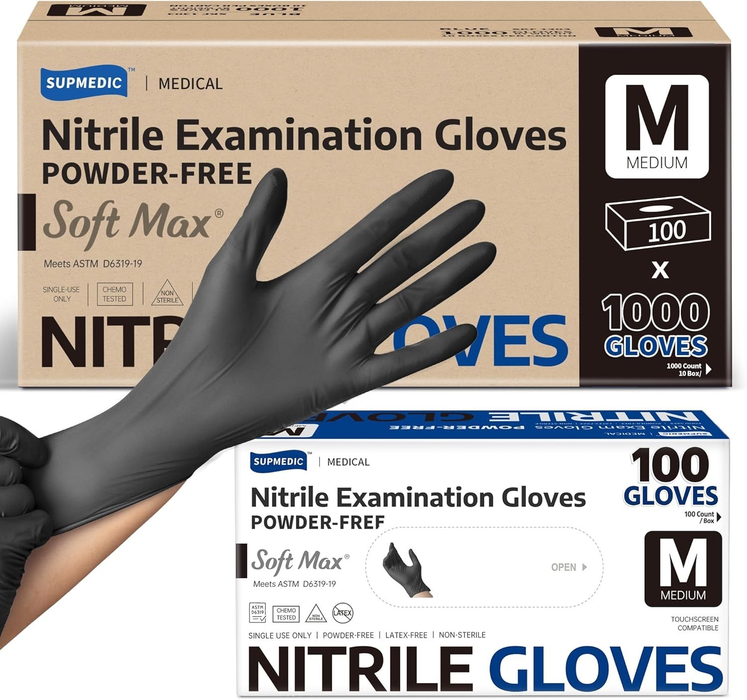 Medical Soft Max Nitrile Exam Gloves, 1000Pcs Latex-Free Powder-Free Food Saf…