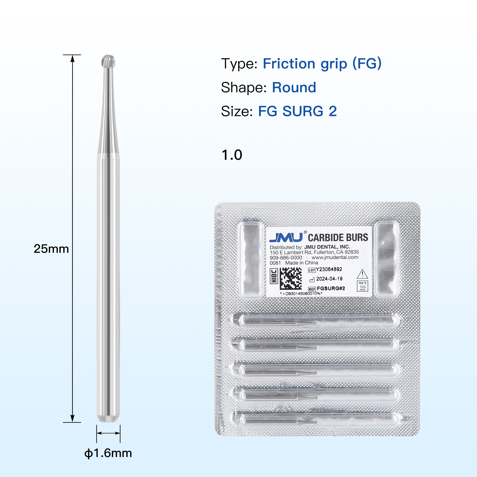JMU Dental Surgical Carbide Burs Friction Grip 25mm FG SURG 2 4 6 8 Carbide Burs