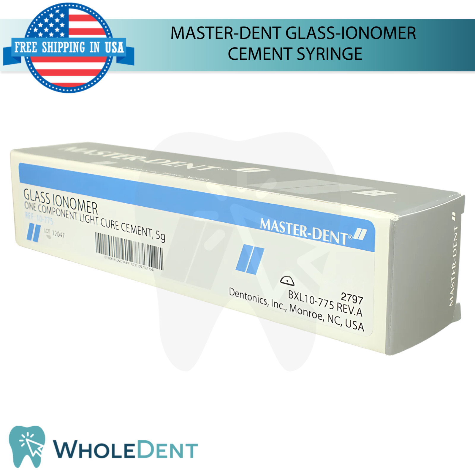 Master-Dent Glass-lonomer Light Cure Cement 5g Base Liner Porcelain Restoration
