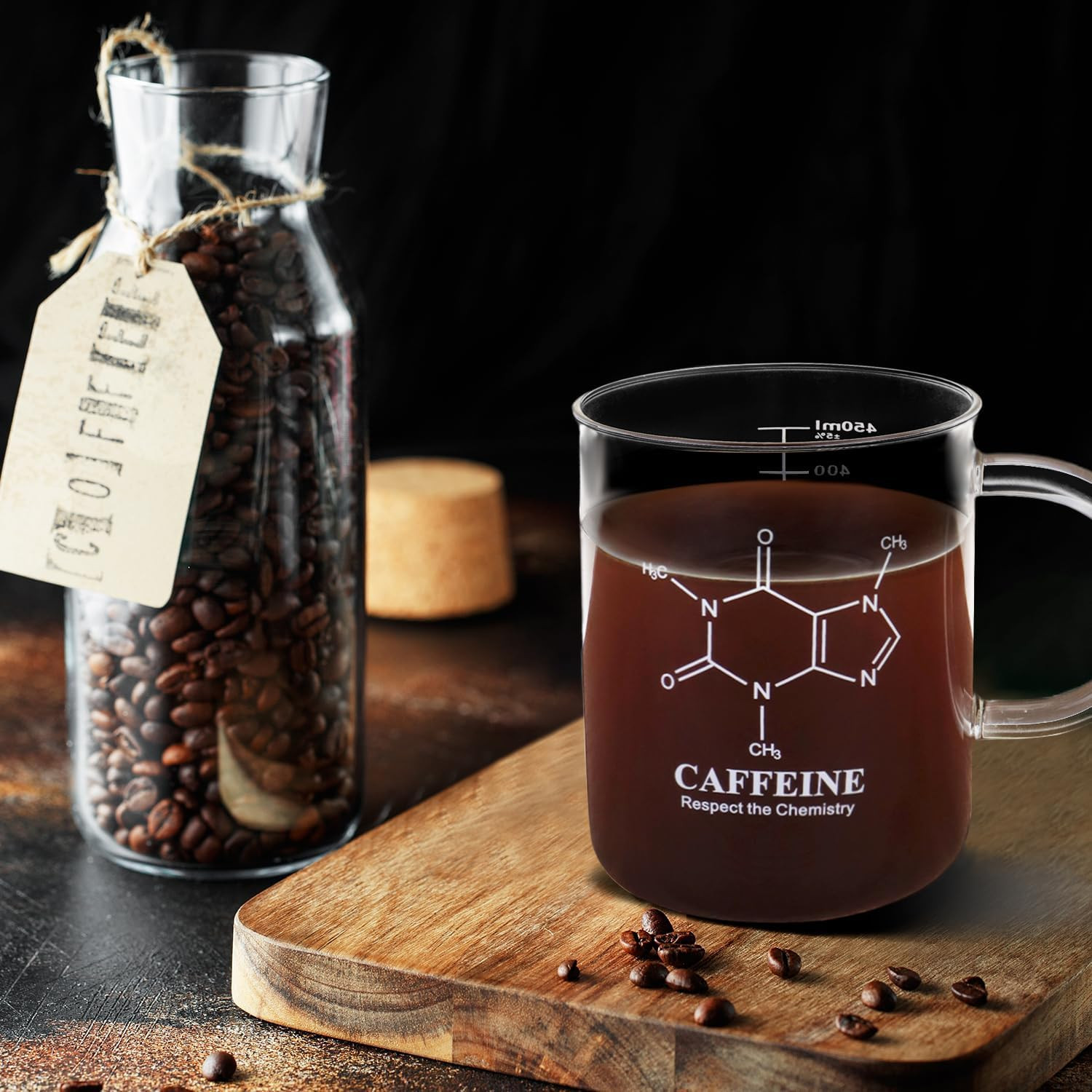 Caffeine Beaker Mug – Borosilicate Glass, 2 Pack 16 Oz (450 Ml), Chemistry-Theme